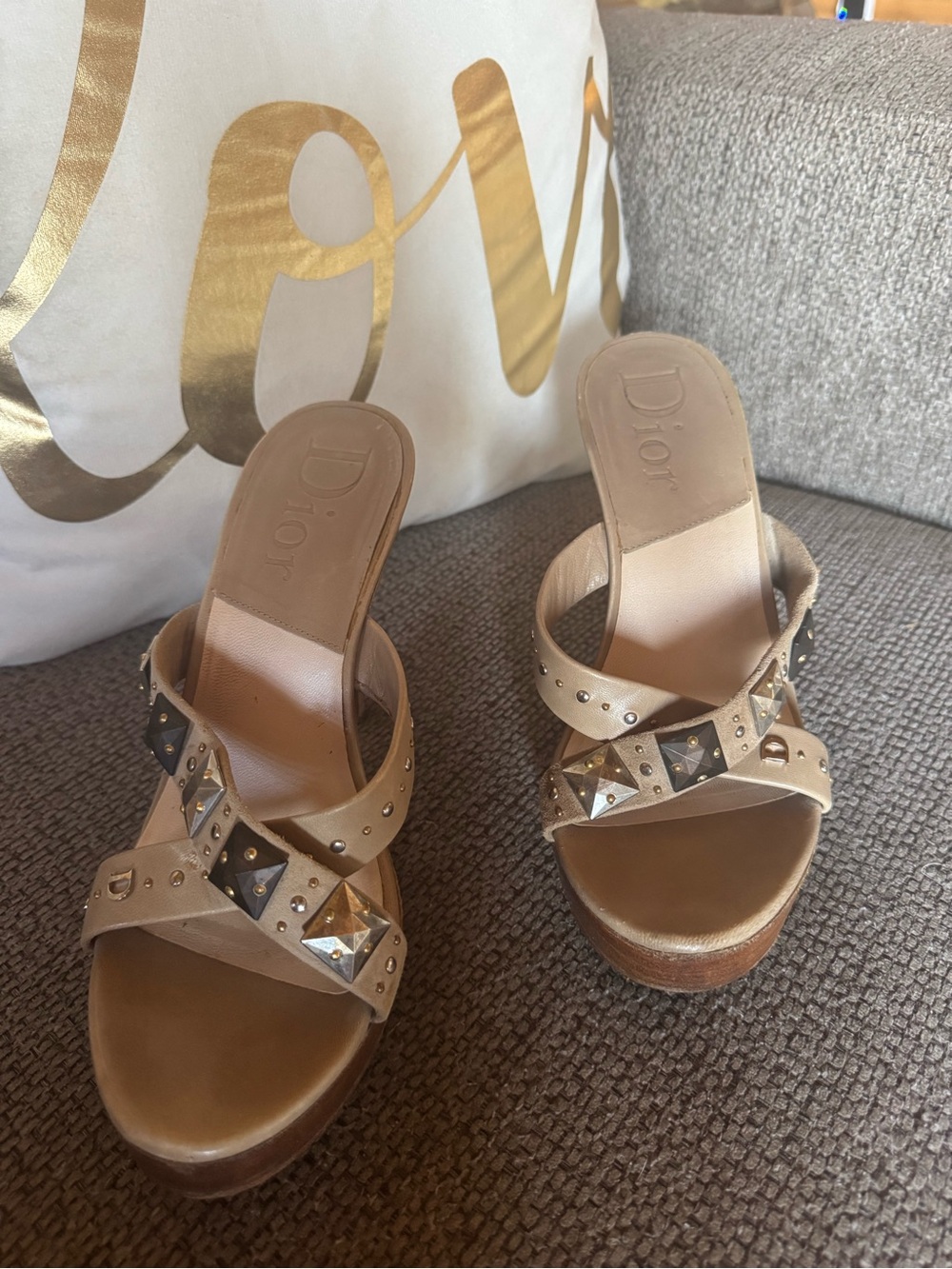Dior Nude Studded Leather Platform Mules